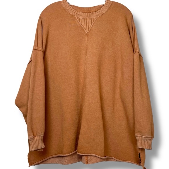 Aerie Down To Earth Oversized Crewneck Sweatshirt Mustard Tan Cotton size Large - Picture 3 of 7